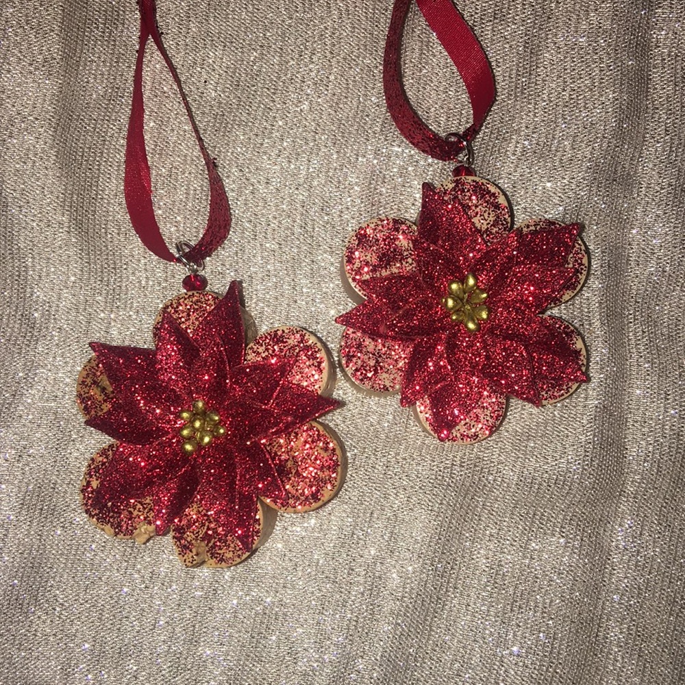 Poinsettia Wine Cork Ornaments (set of 2)
